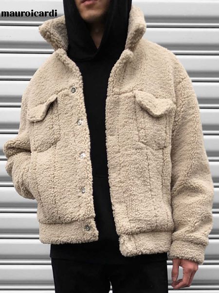 Мужской меховой мех Mauroicardi Зима густые теплые свободные стильные искусственные меховые пальто для ягненка Мужская пушистая куртка дизайнерская одежда для пар 2022 T221102