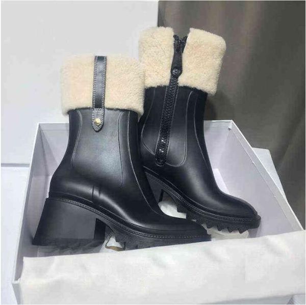 Stivali Donna Betty Stivali Stivali da pioggia alti Scarpe Welly Tacchi alti Gomma in PVC Piattaforma smussata Al ginocchio Nero Impermeabile Scarpe da pioggia per esterno9