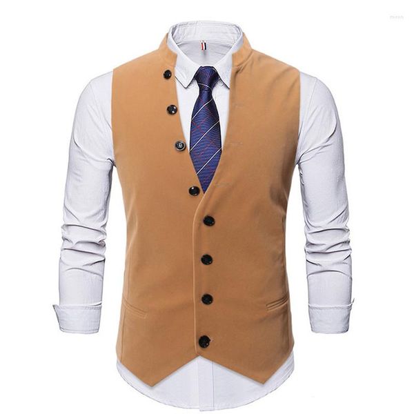 Herenvesten 9752 Mode Herfst Herenpak Casual Slim-Fit Effen Opstaande kraag Overbelasting van je vest