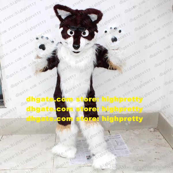 Traje de mascote de cachorro husky de pele longa mascote de raposa lobo lobo de luto de desenho animado de desenhos animados de desenho animado abrindo novos negócios zz7926