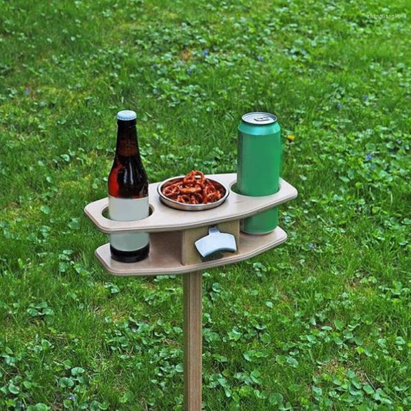 Лагерная мебель Портативный открытый газонный винный столик с складным круглым держателем настольного стола мини -деревянный пикник Легко для переноски 2022