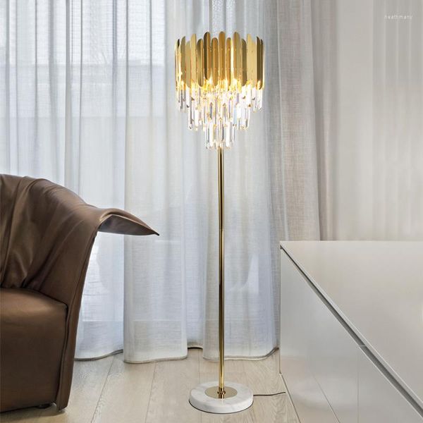 Lâmpadas de piso FKL Modern Crystal Lamp Stand para sala de estar Leitura de luminárias internas em pé