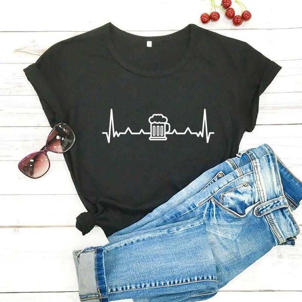 Birra Heartbeat Shirt Arrivo Estate Divertente T Girl Womens Bere Camicie per lei