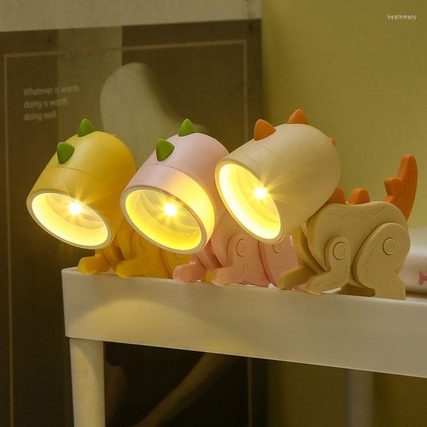 Luzes noturnas led luz mini dinossauro ins estudante presente dos desenhos animados animal de estimação dobrável candeeiro de mesa crianças quarto cabeceira sala estar decoração