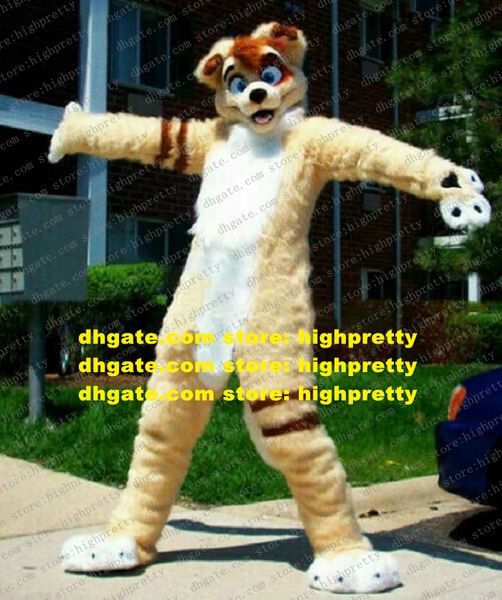 Khaki Langes Fell Furry Wolf Maskottchen Kostüm Husky Dog Fursuit Erwachsene Cartoon Performn ACTING Touristenattraktionen zz7663
