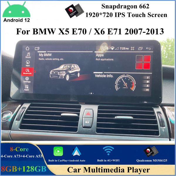 Qualcomm SN662 Android 12 Car DVD Player para BMW X5 E70 X6 E71 2007-2013 Original CCC CIC Sistema Estéreo Multimídia Navegação GPS Bluetooth WIFI CarPlay Android Auto