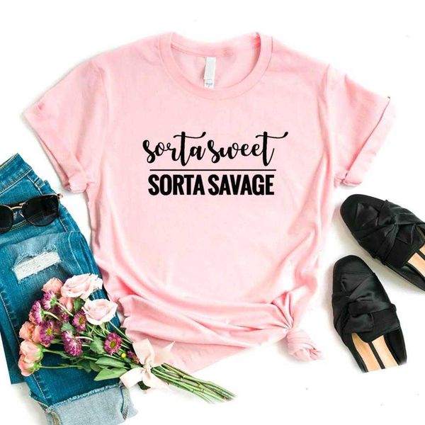 Sorta Sweet T Shirts Savage Women Tshirts Casual Funny Shirt For Lady Top Tee