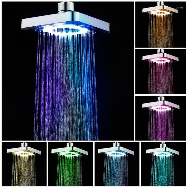 Badezimmer Duschsets LED Light 7 Farben Niederschlag Kopfspray 3 Temperatursensor Ultra-quadratischem Set festgelegt