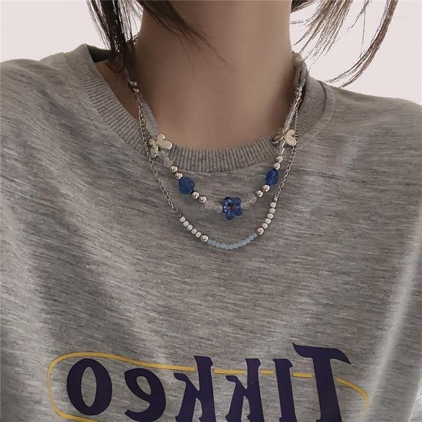 Чокер корейский цветочный бабочка прозрачная ожерелье из бисера для женщин для женщин винтажный гот y2k колвол эстетические украшения из гранжа аксессуара