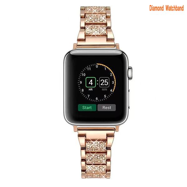 Diamond Standless Watch Band tiras compatíveis com séries de relógios Apple 8/7 45mm 6/5/4/se 44mm Strap Metal Metal Protetor
