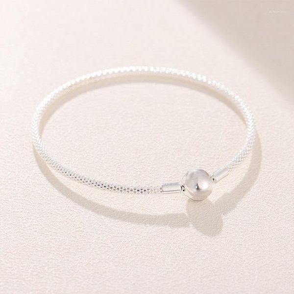 Bracelets de charme 925 Pulseira de malha branca de prata esterlina para mulheres Fit Fit Style Style Charms Bads Jóias