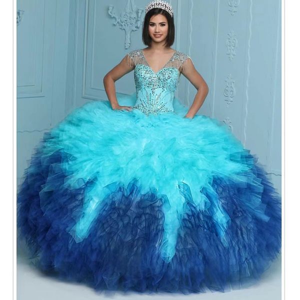 Розовые голубые платья Quinceanera для сладких 16 девчонки с блестками