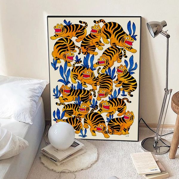 Leinwand-Malerei, Wandkunst, blaue Pflanze, Tier, Löwe, Tiger, Leopard, Poster und Drucke, Wandbilder für Wohnzimmer, Dekoration, Heimdekoration, rahmenlos