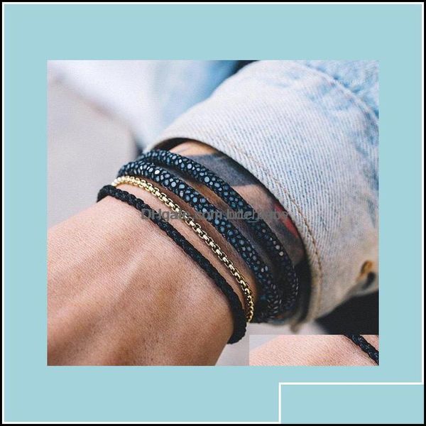 Bangle Bangle Jewelrybangle Design esclusivo Cinturino in vera pelle Braccialetti in acciaio inossidabile per donna Luxury Thailand Stingray Bracciale M Ot3Dc