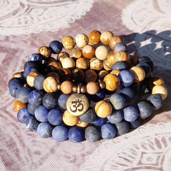 Pulseiras de link mg0827 azul fosco sodalite 108 mala pulseira de gem natura gem pedra ohm colar de encantamento da moda jóias de ioga de balanço de ioga