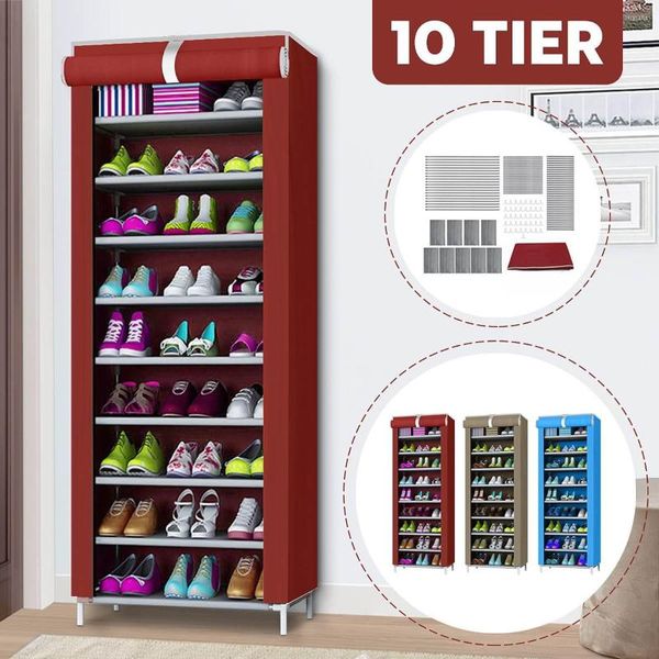 Kleideraufbewahrung, 10-lagiger Schuhschrank, einfach zu installieren, Schuhregal, Organizer, platzsparender Ständer, Halter, Eingangsbereich, Zuhause, Wohnheim, hohes schmales Regal