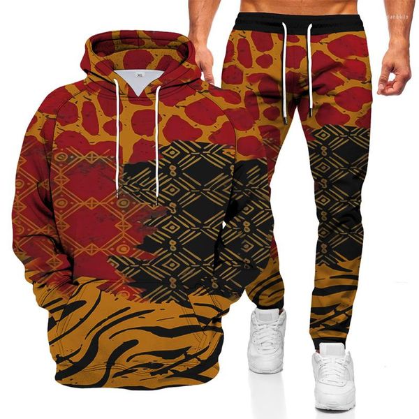 Tute da uomo Stampa leopardata Autunno e inverno Stampa 3D Felpa con cappuccio da uomo Tuta sportiva Abbigliamento a maniche lunghe