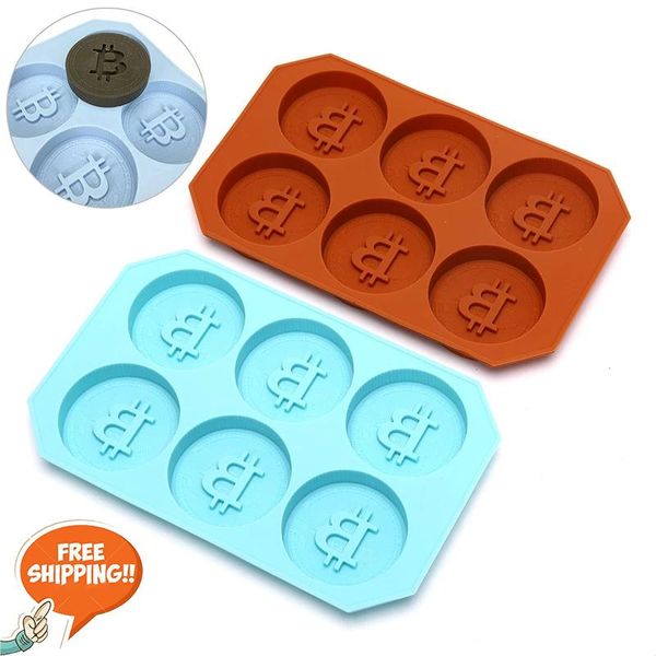 Ferramentas de sorvete 6 Chocolate Silicone Bitcoin Mold Ice Cube Fondant Patisserie Candy Mold Bolo Modo de decoração Clouds Acessórios de assadeira EE