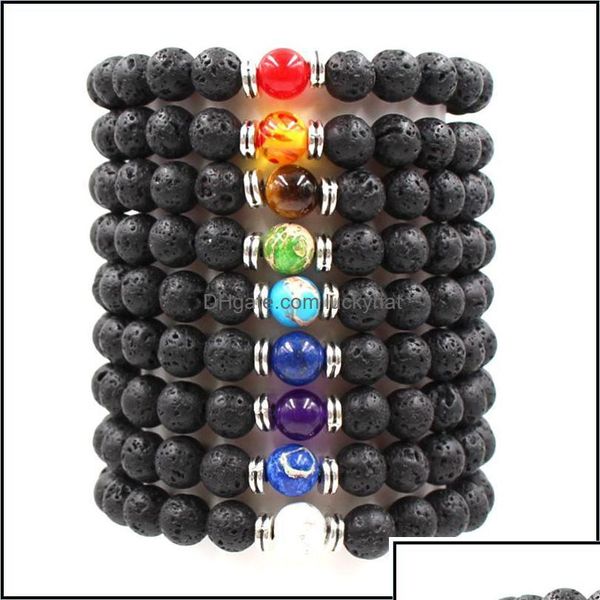 Bracelets de charme charme pulseiras de joias de joias preto lava vulc￢nica pedra de ioga 8 mm de ioga pedras naturais de ￳leo essencial