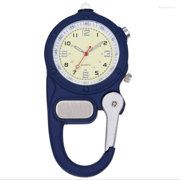 Карманные часы карабиер Clip Watch Led Light Black FoB Clob Clob Mountain Outdoor Sports Blue Clock Drop