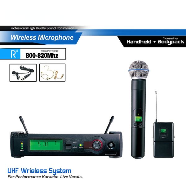 UHF Professional SLX214 Microfone sem fio Sistema sem fio com beta58a Handheld Bodypack Headset Lavalier Clip Mic Mic.