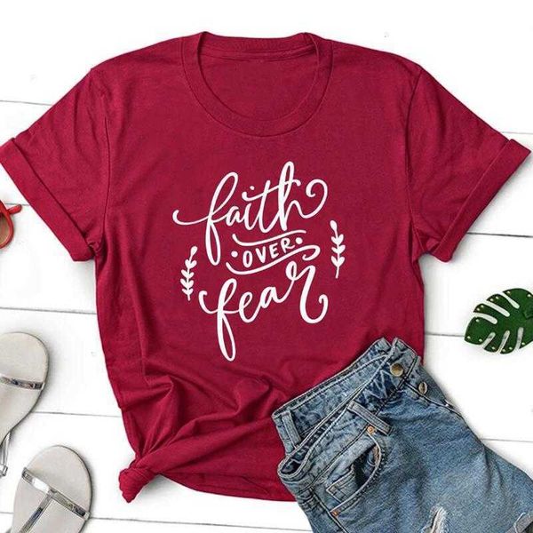 VERSO Bíblia de verão Tee Faith Over Fear Christian Graphic T-Shirt Funny Pure Jesus