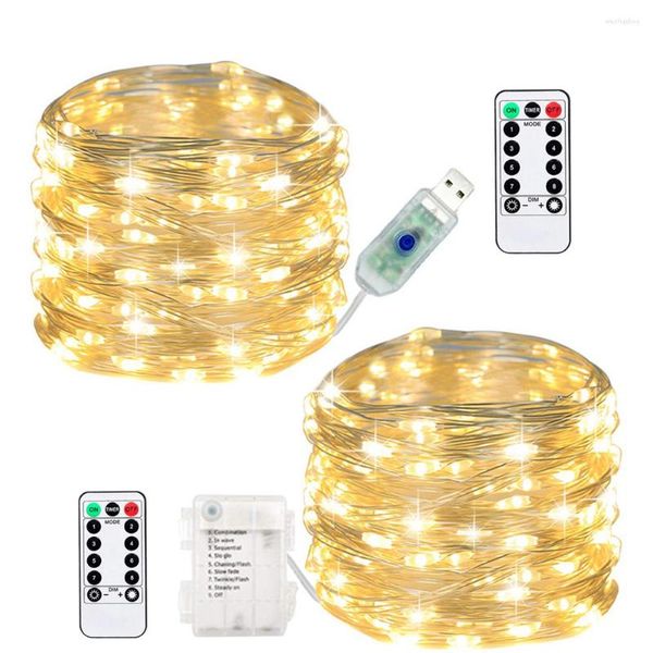 Dizeler LED Peri Dize Işıkları 1 PCS 33FT 100LED USB/ Pil Çalışan Bakır Telli Uzak zamanlayıcı ile