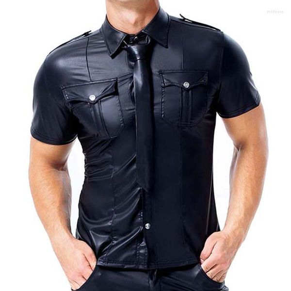Мужские футболки из футболки из искусственных кожа мужской футболки с коротким рукава