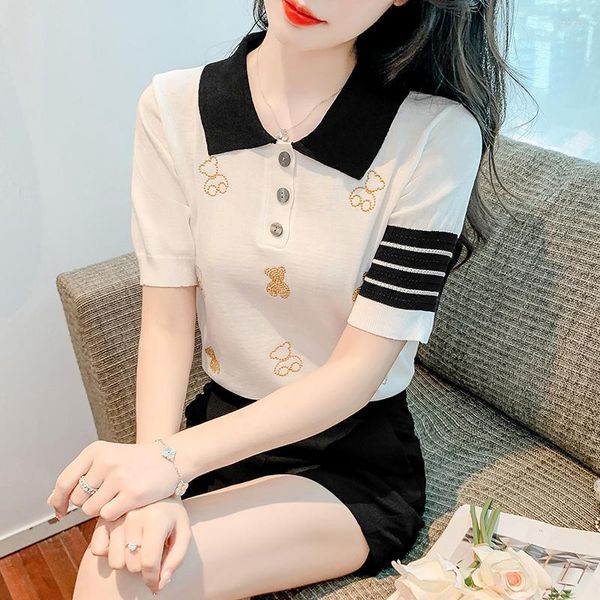 Damenpullover Damenpullover Koreanische Mode Pullover Gestrickt Sommer Strick Kurzarm Kleidung Weiß 2022 Großhandel Frauen Kleiden