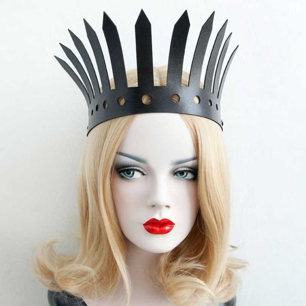 Estilo de Roma Black grande acessórios de cabelo PU Crown Queen PU Bands Halloween Personalidade de personalidade exagerada para meninas