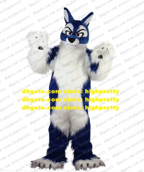 Costume della mascotte del lupo peloso della pelliccia lunga blu Husky Dog Fox Fursuit Pianificazione del marketing del fumetto adulto Promozione del marchio zz8111