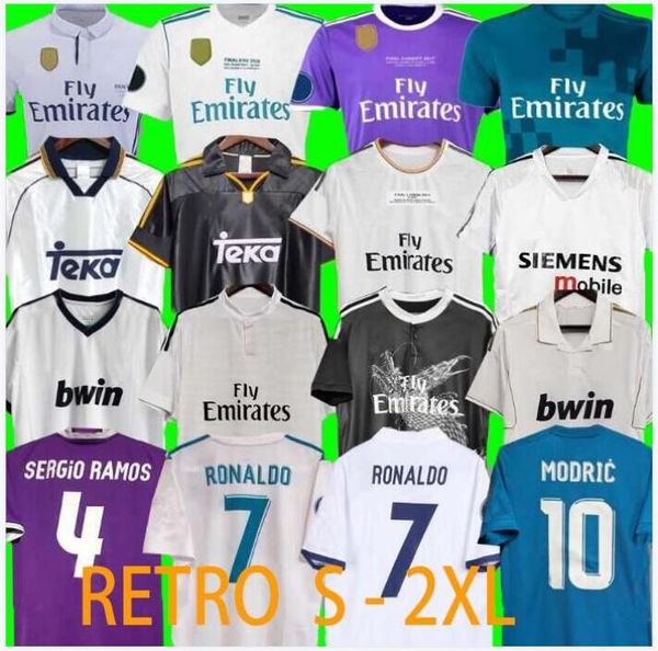 Finales Real Madrids camisa de futebol retro Guti Ramos 13 14 15 15 16 17 18 Zidane Beckham Raul Redondo 94 95 96 97 98 99 00 01 02 03 04 05 Carlos Seedorf Benzema Figo Kaka Ronaldo