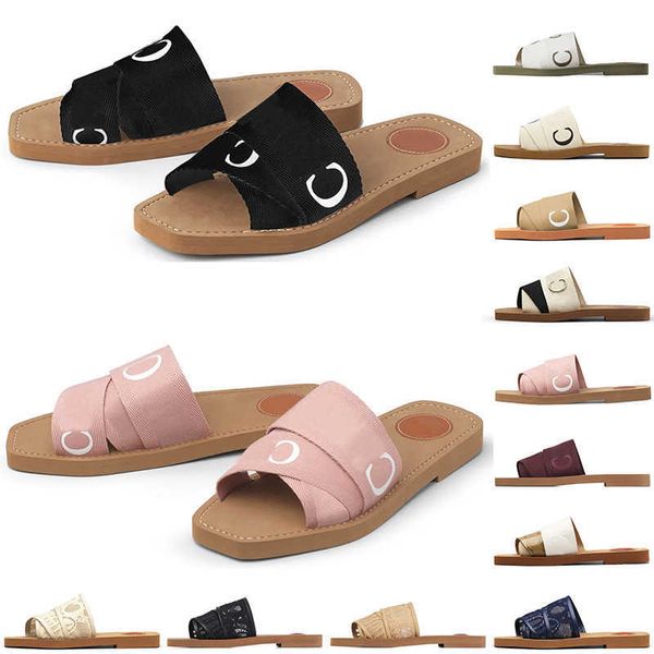 Sandali da donna all'ingrosso Scarpe firmate Sneakers Woody Mules Pantofole Flat Slides Cross Woven Summer Rubber Sandales Beach Sliders Peep Toe