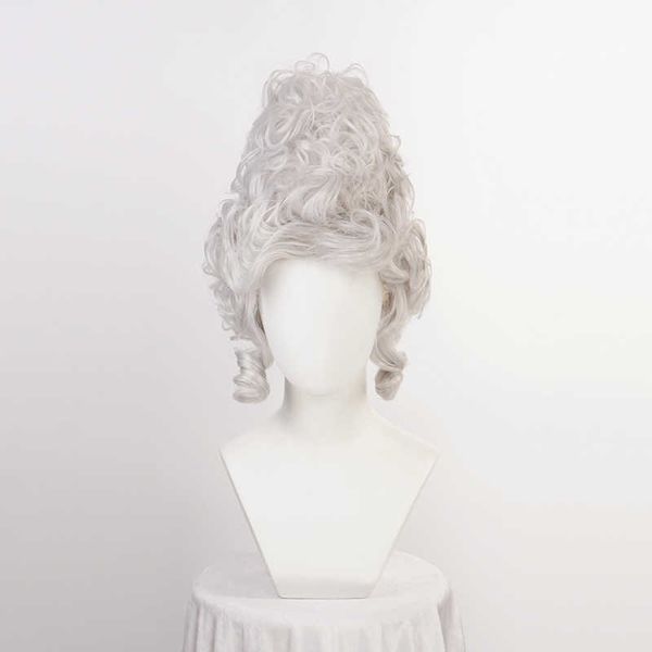 Parrucche sintetiche Parrucca Maria Antonietta Principessa Parrucche grigio argento Parrucche medio ricci resistenti al calore Capelli sintetici Parrucca Cosplay Cap Wig T221103