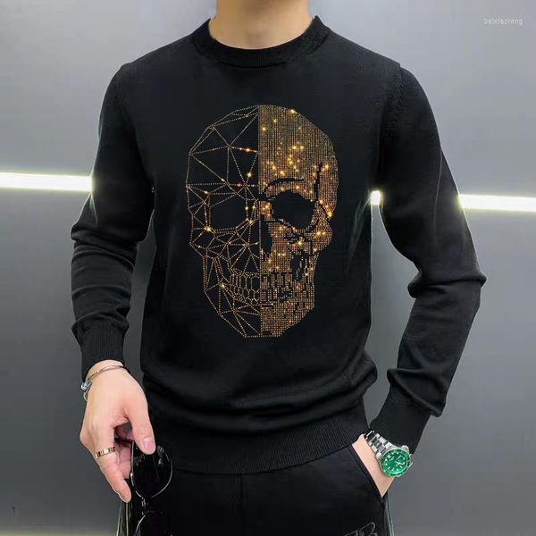 Maglioni da uomo Luxury Shiny Personality Gold Skull Drilling Maglione da uomo Top Fashion Pullover adatto per felpa da notte