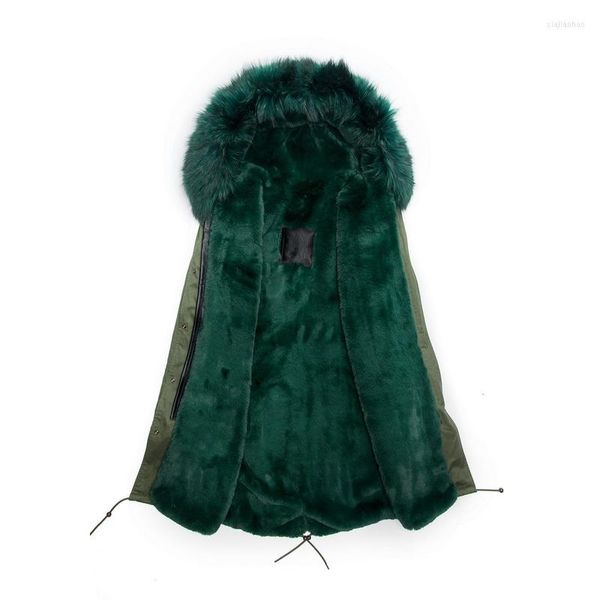 Damen Pelz Dunkelgrün Großer Waschbärkragen Kapuzenmantel Frau Outwear Mode Earmy Oberbekleidung Mrs Furs Parka