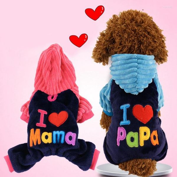 Hundekleidung Haustier süßes Kostüm Ich liebe Mama Papa Hoodies für Herbst Winter Welpe bequeme warme Kleidung mit Mützen Sweatshirt