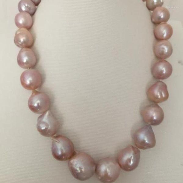 Catene Enorme collana di perle di lavanda barocca del mare del sud da 14-15 mm da 18 pollici in argento 925