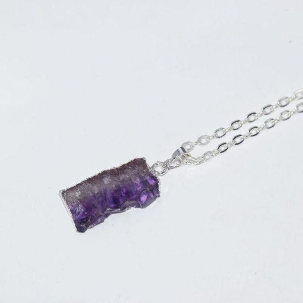 Collane con ciondolo Ametiste naturali Slice Geode Druzy Stone Collana 2022 Rettangolo lungo Catena di quarzo cristallo viola grezzo Donna