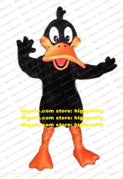 Lebhaftes Maskottchenkostüm Schwarz Die Ente Duckling Quackquack Daffy Duck Mascotte Erwachsener mit glücklichem Gesicht Orange Füße Nr. 331 Kostenloser Versand
