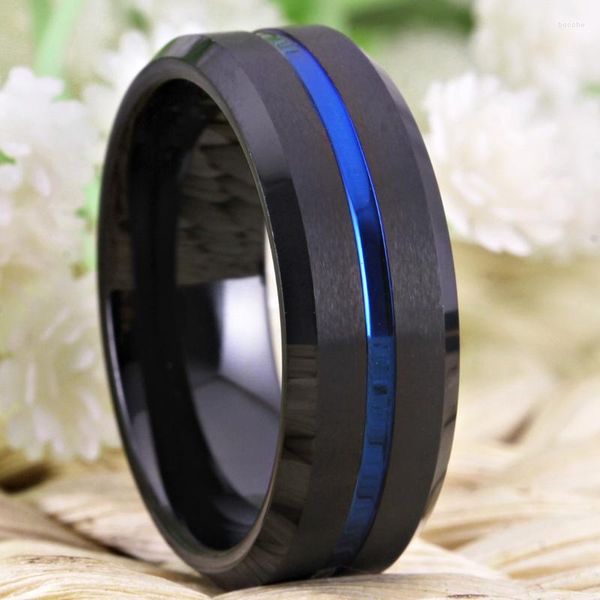 Fedi nuziali Uomo Classico Anello di fidanzamento per donna Carburo di tungsteno Anniversario Matte Black Rose Blue Thin Line