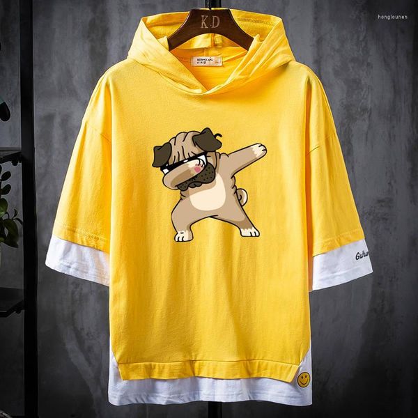 Camisetas masculinas camisetas de hip hop capuz de desenho animado imprimido 2022 manga curta desgaste casual