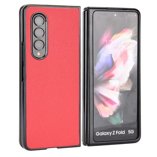 Custodie per Samsung Galaxy Z Fold 5 4 3 Funda Lychee Litchi Adesivo PU Custodia in plastica per telefono con retro in plastica