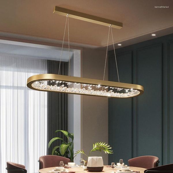 Kolye lambaları Oval Tasarım Modern Led Avize Kristalleri Yaşayan Aydınlatma Dimmabable Yemek Odası Hanglampe AC110V 220V