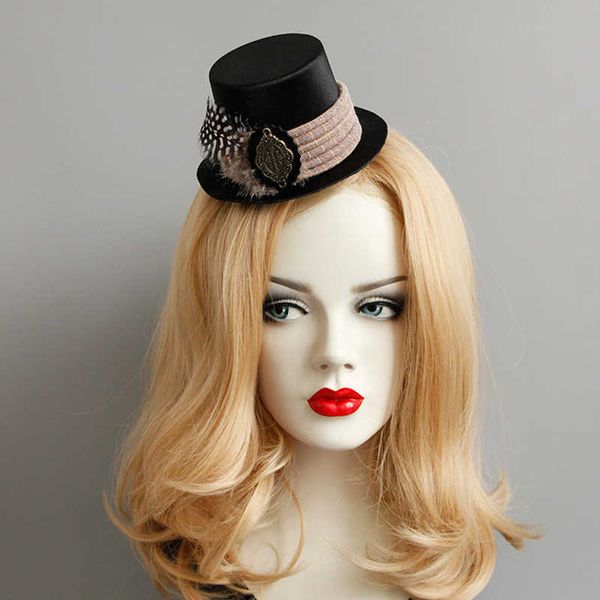 Acessórios para cabelos vintage Black Feather Fascinator Hat Retro Style Disqueade Hat Hat Halloween Party Band Band