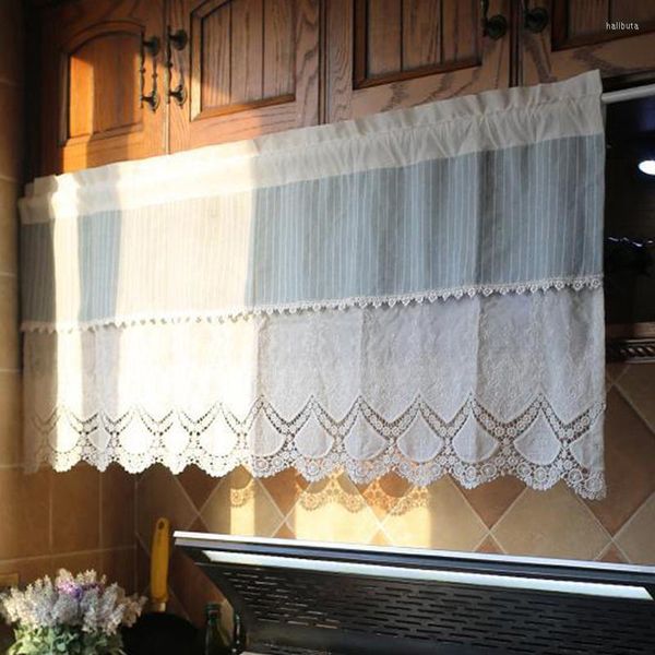 Tenda Tende da cucina americane Bianche di lusso Corte con fiori ricamati Porta pastorale Caffè Mezza finestra Decor