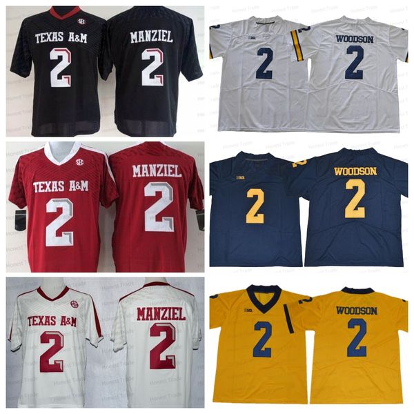 NCAA 2 Charles Woodson Football Jersey Texas AM Aggies 2 Johnny Manziel Michigan Wolverines Red White College Maglie cucite da uomo