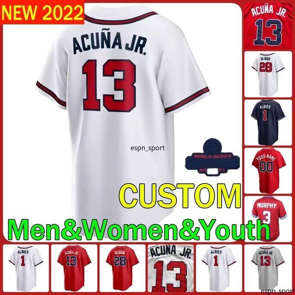 Top Quality 2022 Custom 28 Matt Olson Jersey 20 Ozuna Austin Riley Dansby Swanson 13 Ronald Acuna Jr. Ozzie Albies Mike Soroka 10 Jones