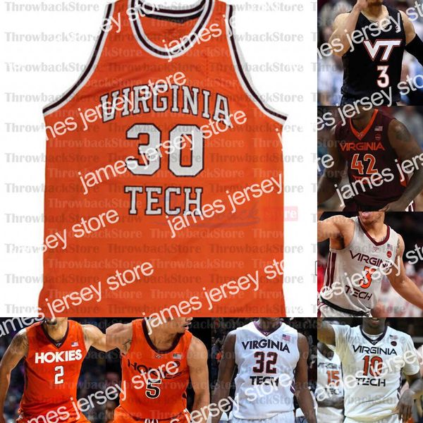 O basquete universitário usa camisetas de basquete da Virginia Tech Hokies personalizadas 2 Landers Nolley II 4 Nahiem Alleyne 14 P.J. Horne 15 Cone