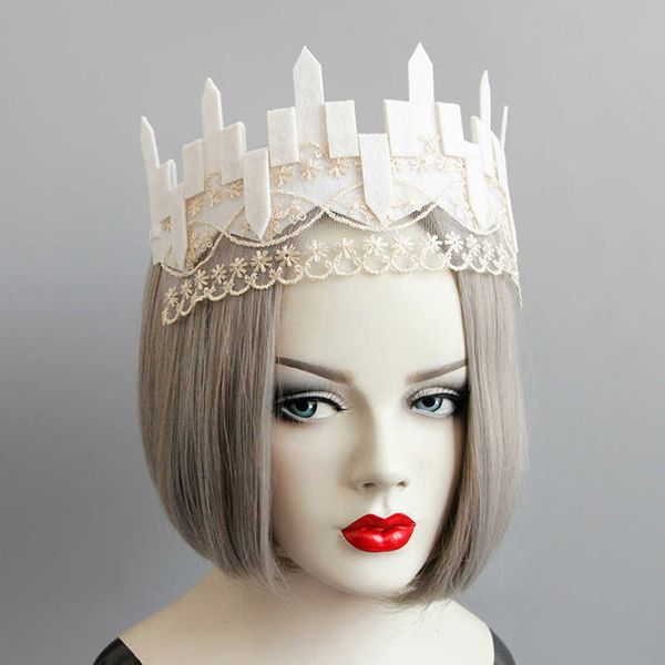 Weiße Spitzen Haarzubehör Kronenbühne Performance Prinzessin Kronen Stirnbänder Halloween Party Stirnband für Mädchen